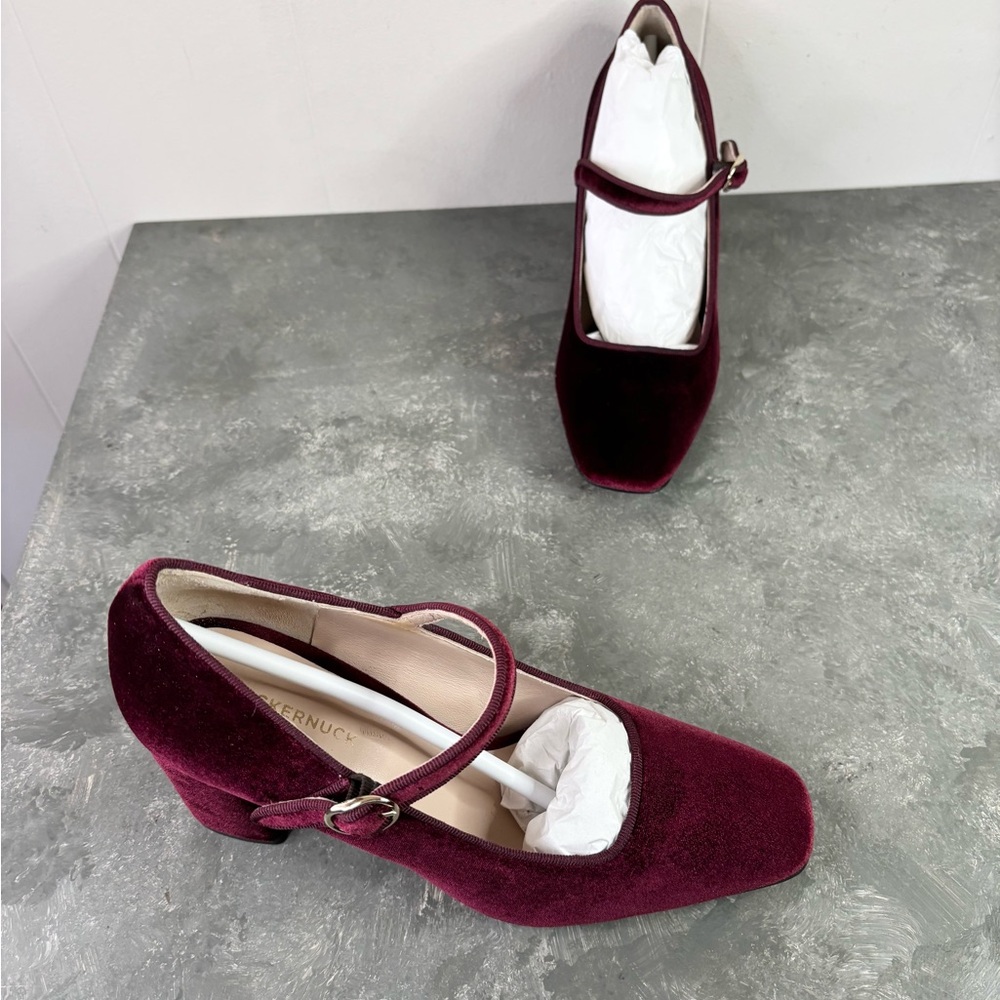 Tuckernuck Oxblood Velvet Julia Heels size 8 burgundy red Mary Jane - Picture 2 of 10